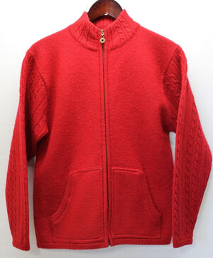 VINTAGE JANTZEN CLASSICS RED WOOL FULL ZIP CARDIGAN SWEATER WOMEN'S SMALL